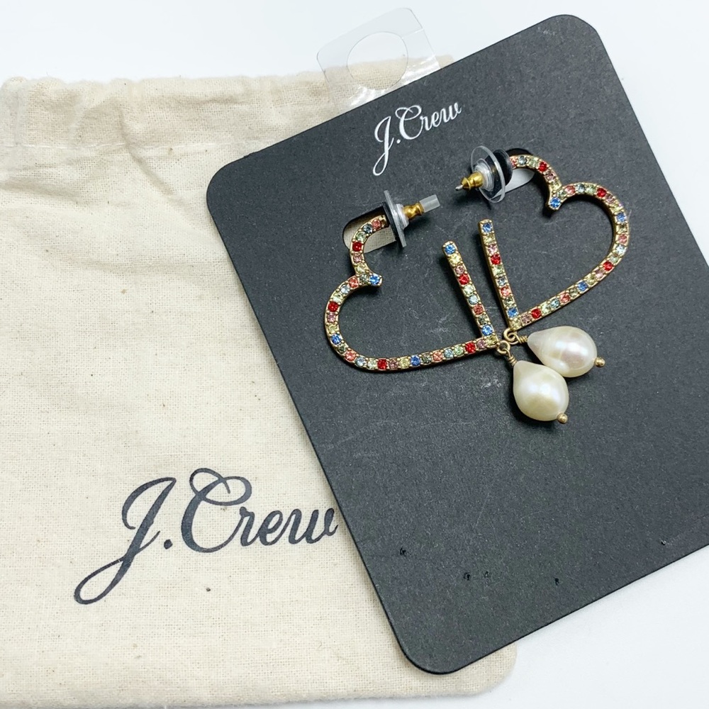 J. Crew Multicolor Pave Heart Drop Earrings